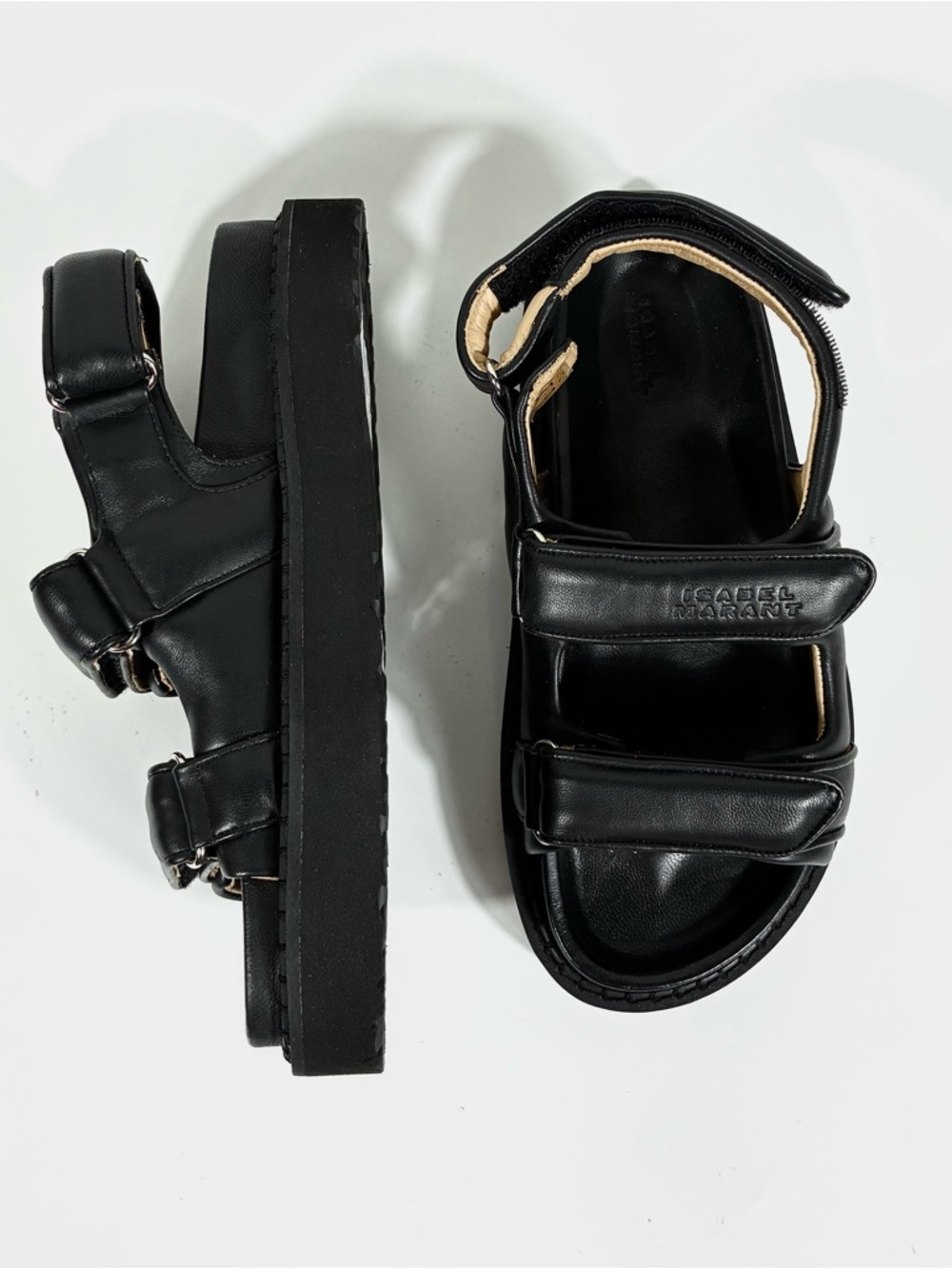 Isabel Marant Madee Platform Leather Sandals Black 37 NEW Flat - Picture 15 of 17